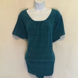 H-44 AB Studio Teal &‎ Black Short Sleeve Pullover Blouse Size L